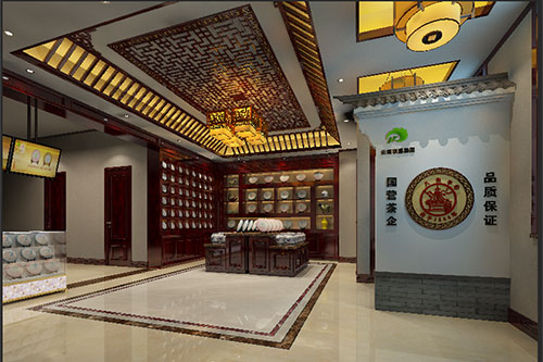 豆河镇古朴典雅的中式茶叶店大堂设计效果图